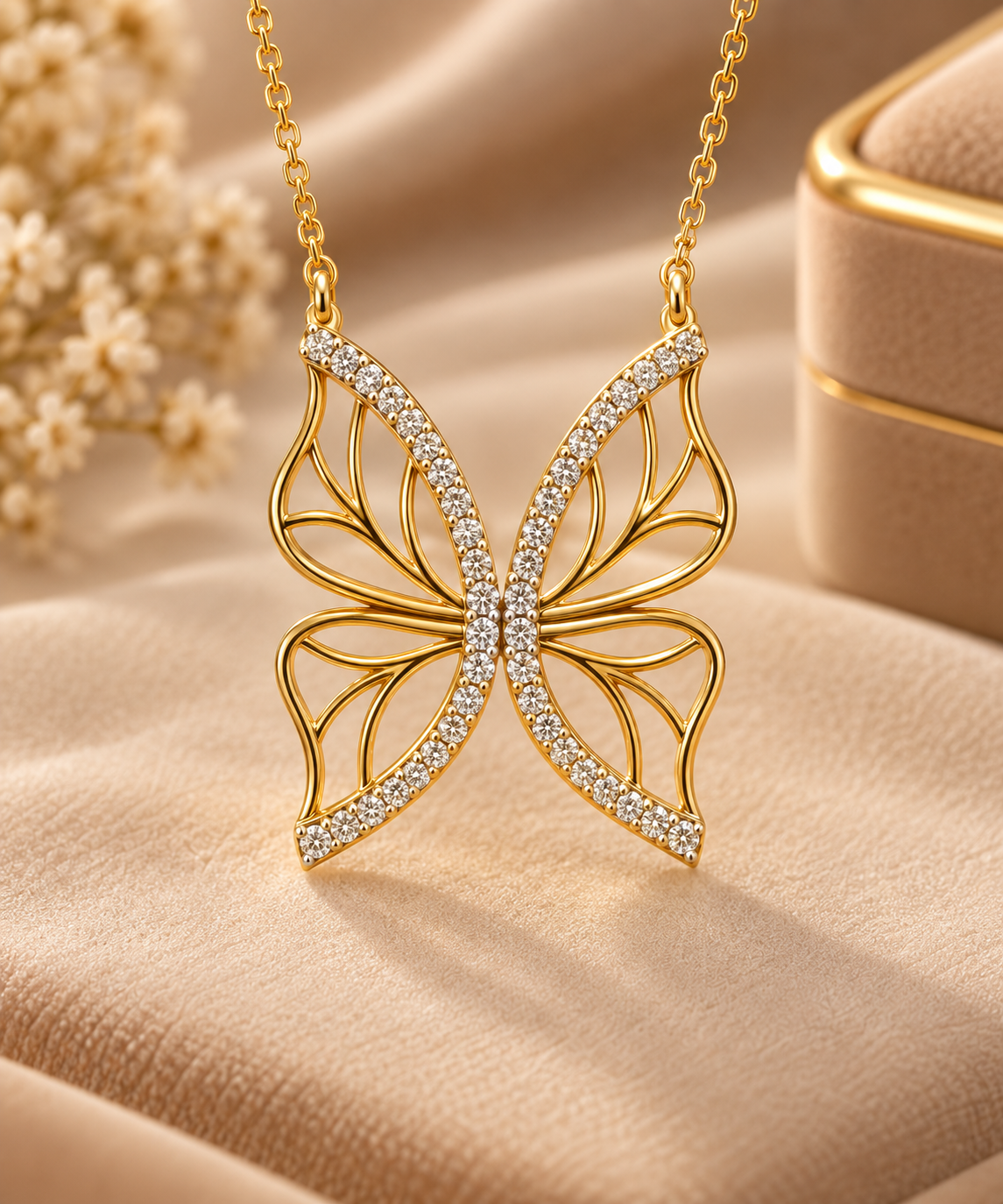 Golden Butterfly Diamond Necklace